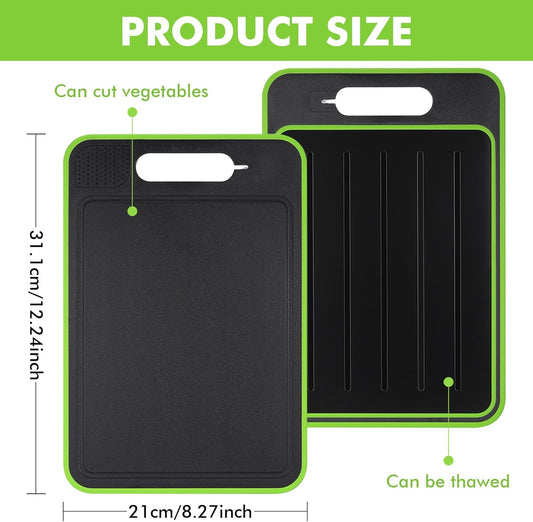 4 in 1 Miracle Melt Defrosting Board, Defrosting Tray Double Sided as Chopping Board with Grater, Sharpener, Fast Thawing of Frozen Food & Meat, 12.3X8.3 Inch