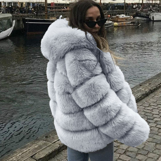 Fox fur-trimmed coat