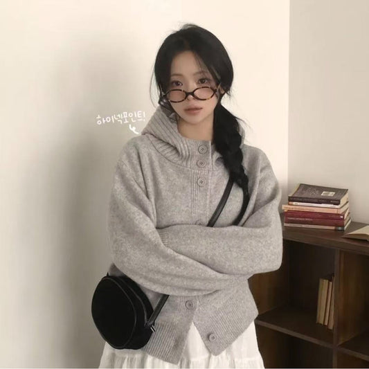 Hooded knit cardigan