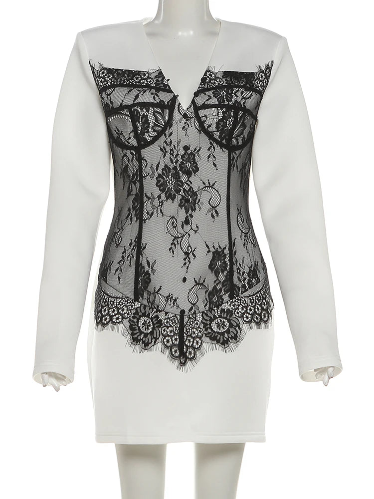 Women’s Lace Patchwork Bodycon Mini Dress