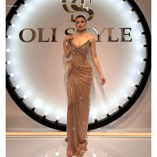 Strapless Pleated Mermaid Evening Dress