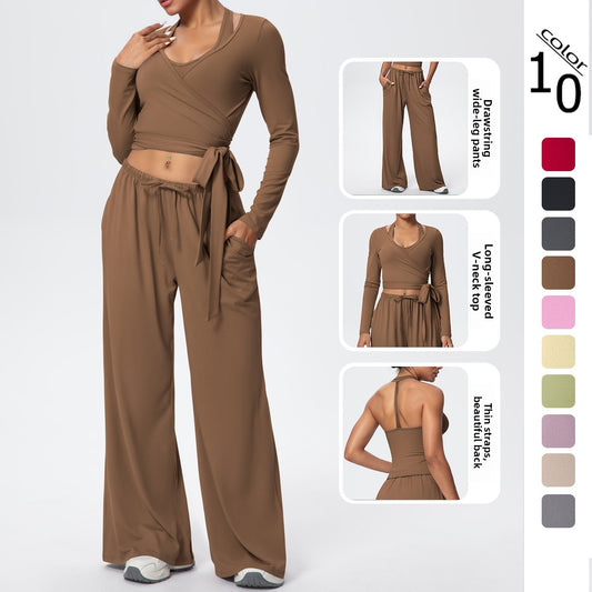Ladies' stretchable breathable three-piece yoga set