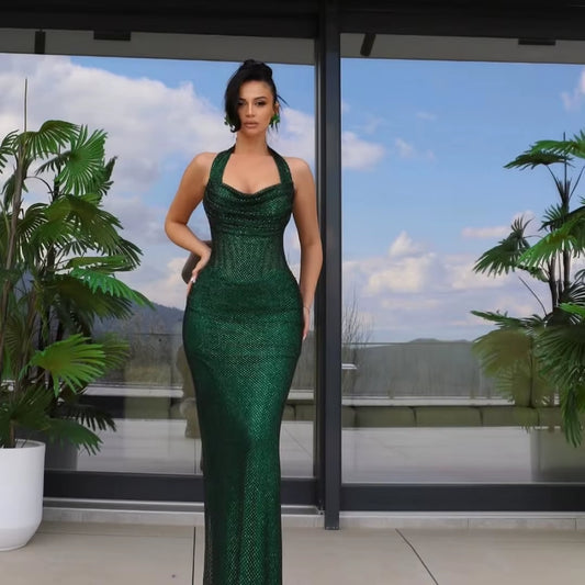 BellaLux™ Emerald Beaded Evening Gown