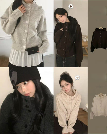 Hooded knit cardigan