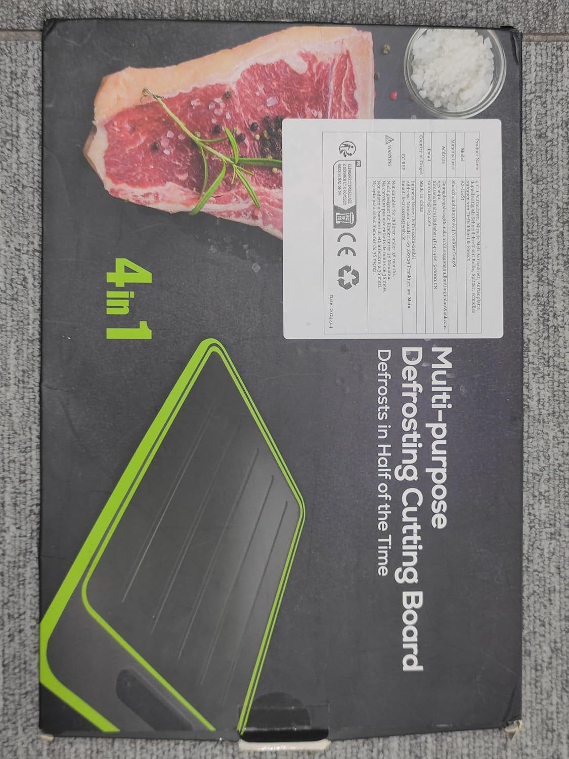 4 in 1 Miracle Melt Defrosting Board, Defrosting Tray Double Sided as Chopping Board with Grater, Sharpener, Fast Thawing of Frozen Food & Meat, 12.3X8.3 Inch