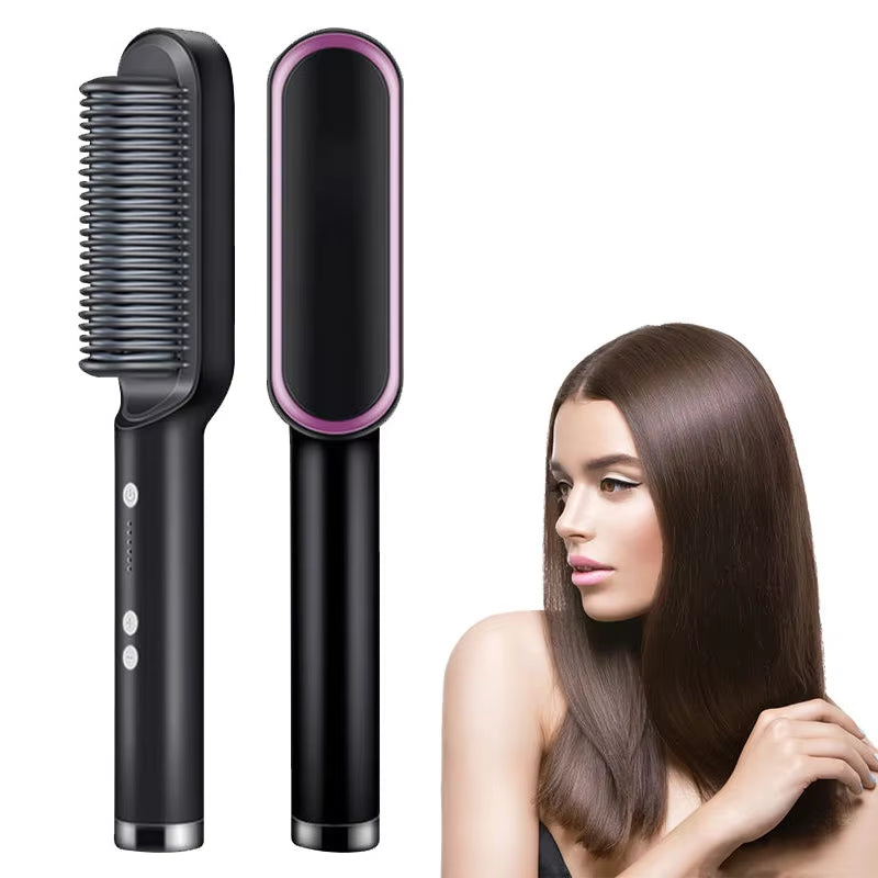 GlowGlide™ Ceramic Electric Hair Straightener Brush 