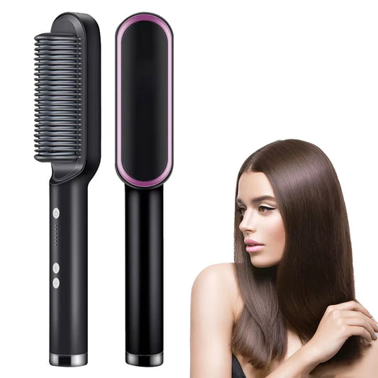 GlowGlide™ Ceramic Electric Hair Straightener Brush 