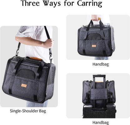 Cozy Pet Travel Tote for Cats & Small Dogs – Lightweight Foldable Pet Travel Crate with Comfortable Cushion, Carry Handle, Travel Dish & Flight-Ready Design