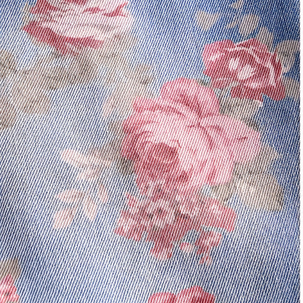 Retro floral print denim work pants