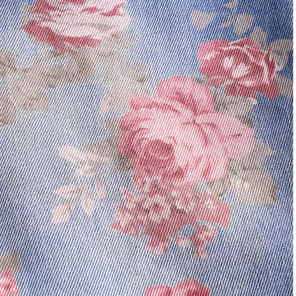 Retro floral print denim work pants