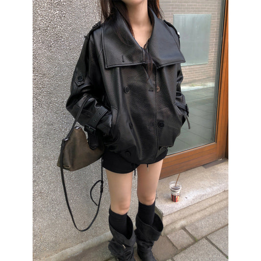 Jacket Windbreaker Coat Women's Loose Slimming Leather Jacket