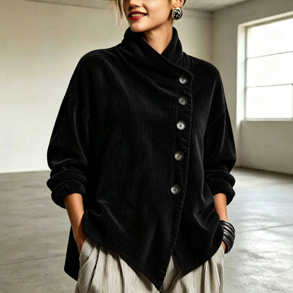 Women's Asymmetrical Off-Shoulder Fleece Lined Woven Jacket
