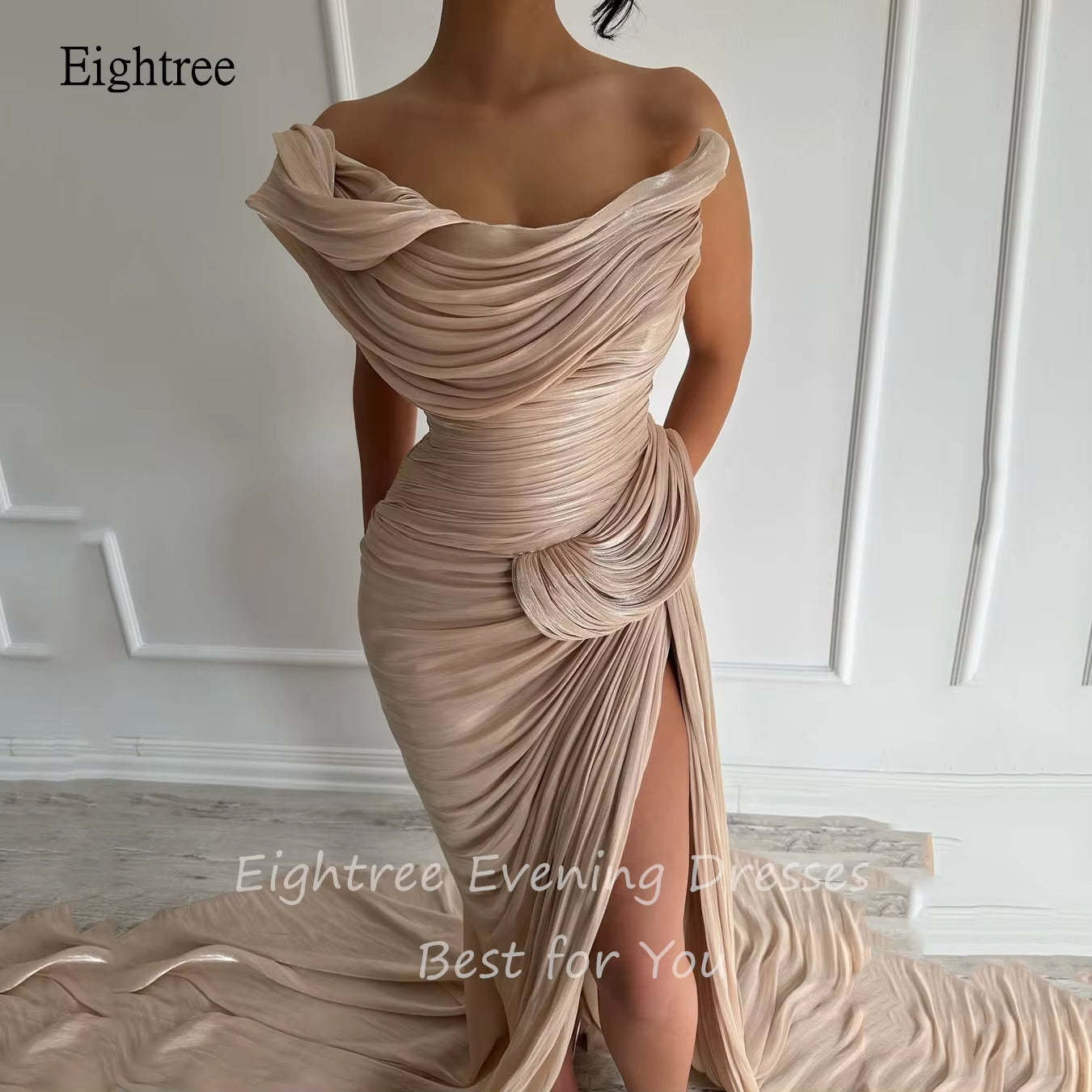 Off-Shoulder Sparkle Mermaid Gown – Floor-Length Slit Evening Dress for Formal Events