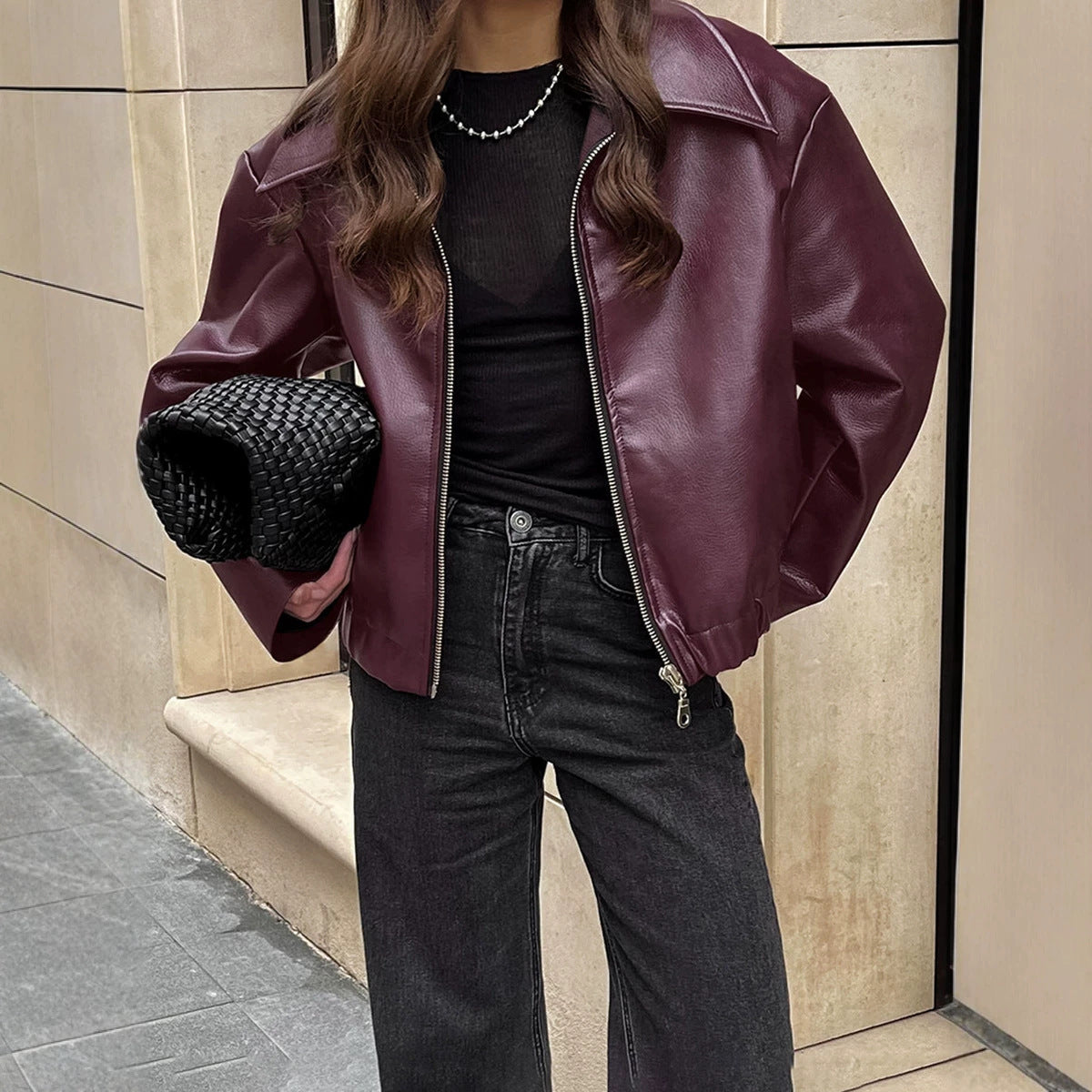 Women's Motorcycle Style PU Leather Jacket