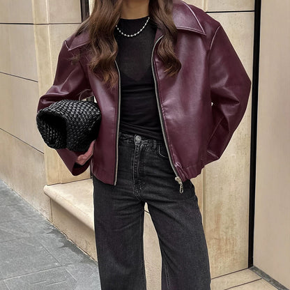 Women's Motorcycle Style PU Leather Jacket
