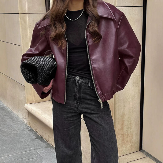 Women's Motorcycle Style PU Leather Jacket