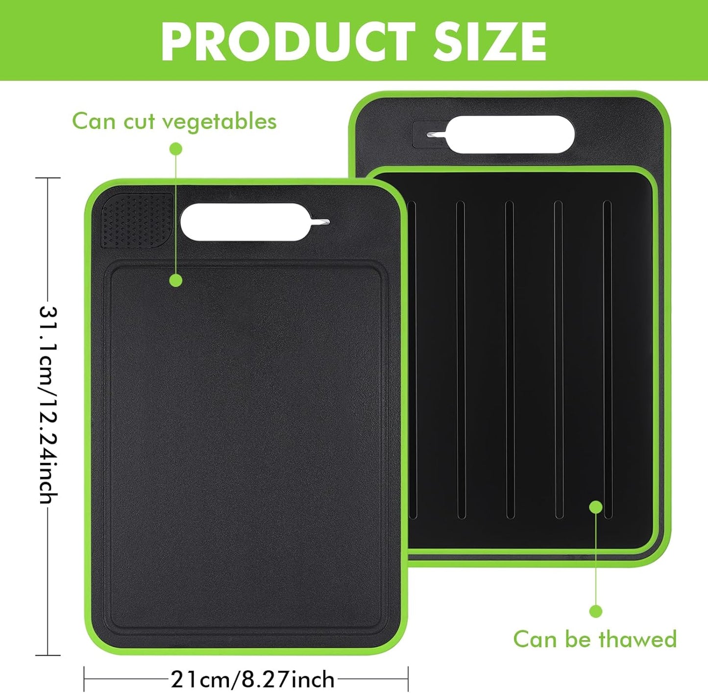 4 in 1 Miracle Melt Defrosting Board, Defrosting Tray Double Sided as Chopping Board with Grater, Sharpener, Fast Thawing of Frozen Food & Meat, 12.3X8.3 Inch