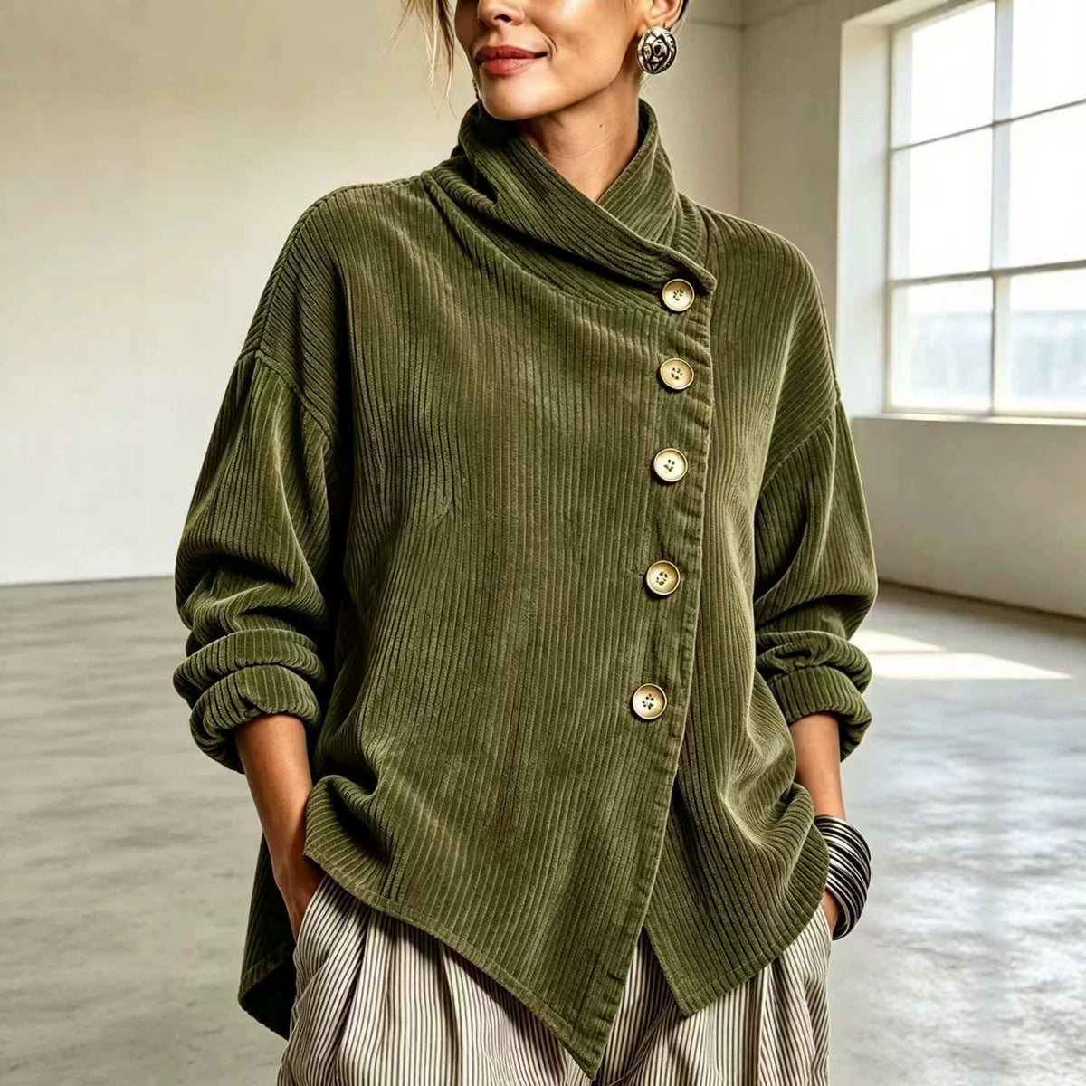 Women's Asymmetrical Off-Shoulder Fleece Lined Woven Jacket