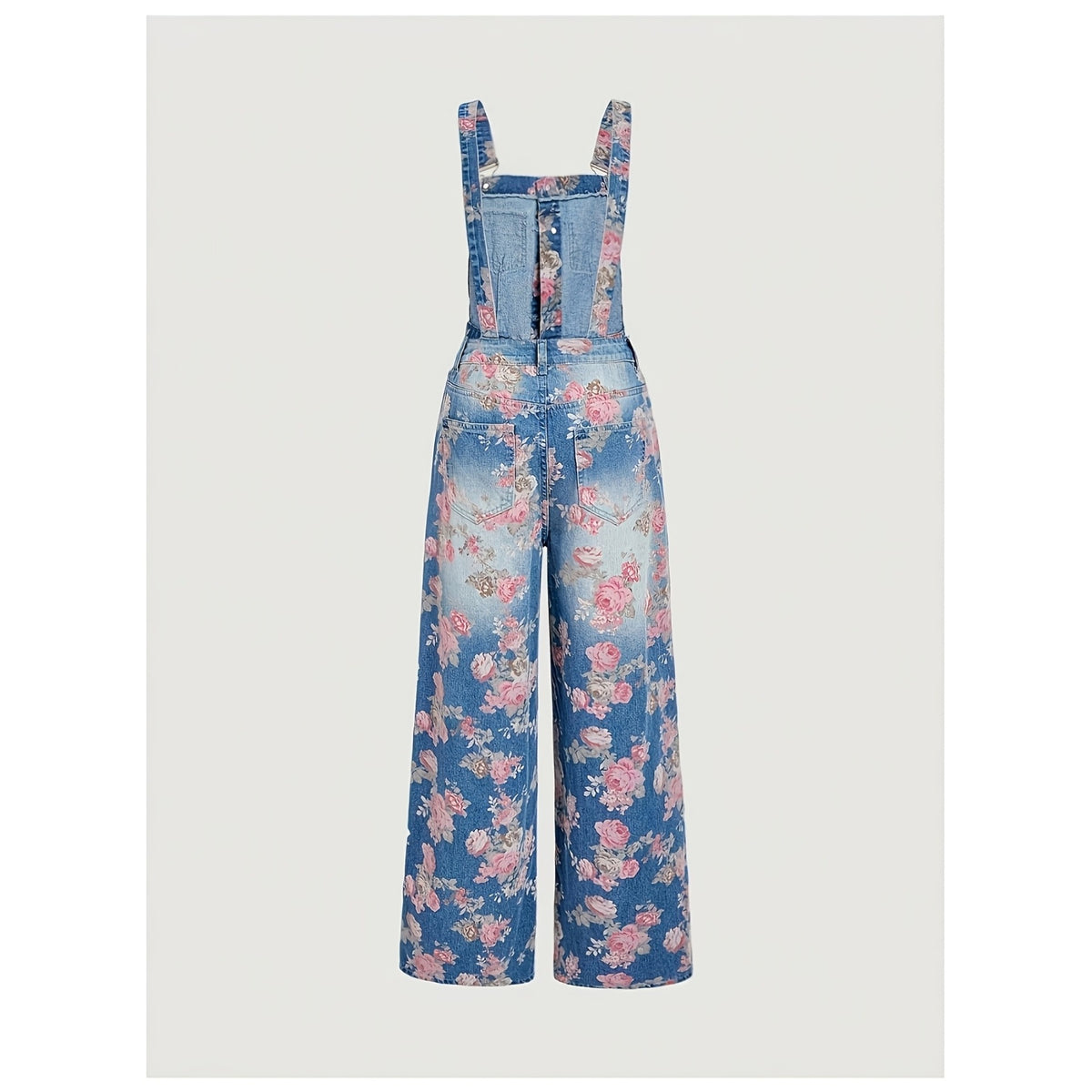 Retro floral print denim work pants