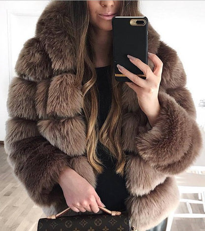 Fox fur-trimmed coat