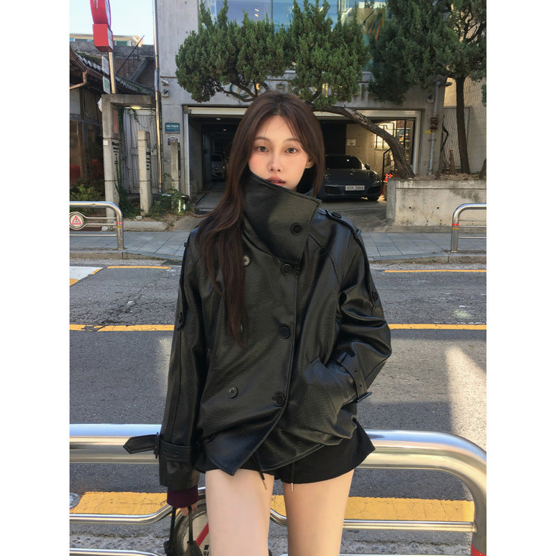 Jacket Windbreaker Coat Women's Loose Slimming Leather Jacket