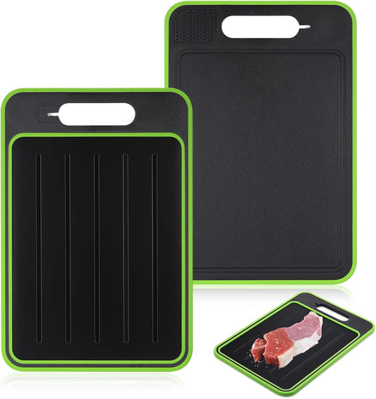 4 in 1 Miracle Melt Defrosting Board, Defrosting Tray Double Sided as Chopping Board with Grater, Sharpener, Fast Thawing of Frozen Food & Meat, 12.3X8.3 Inch