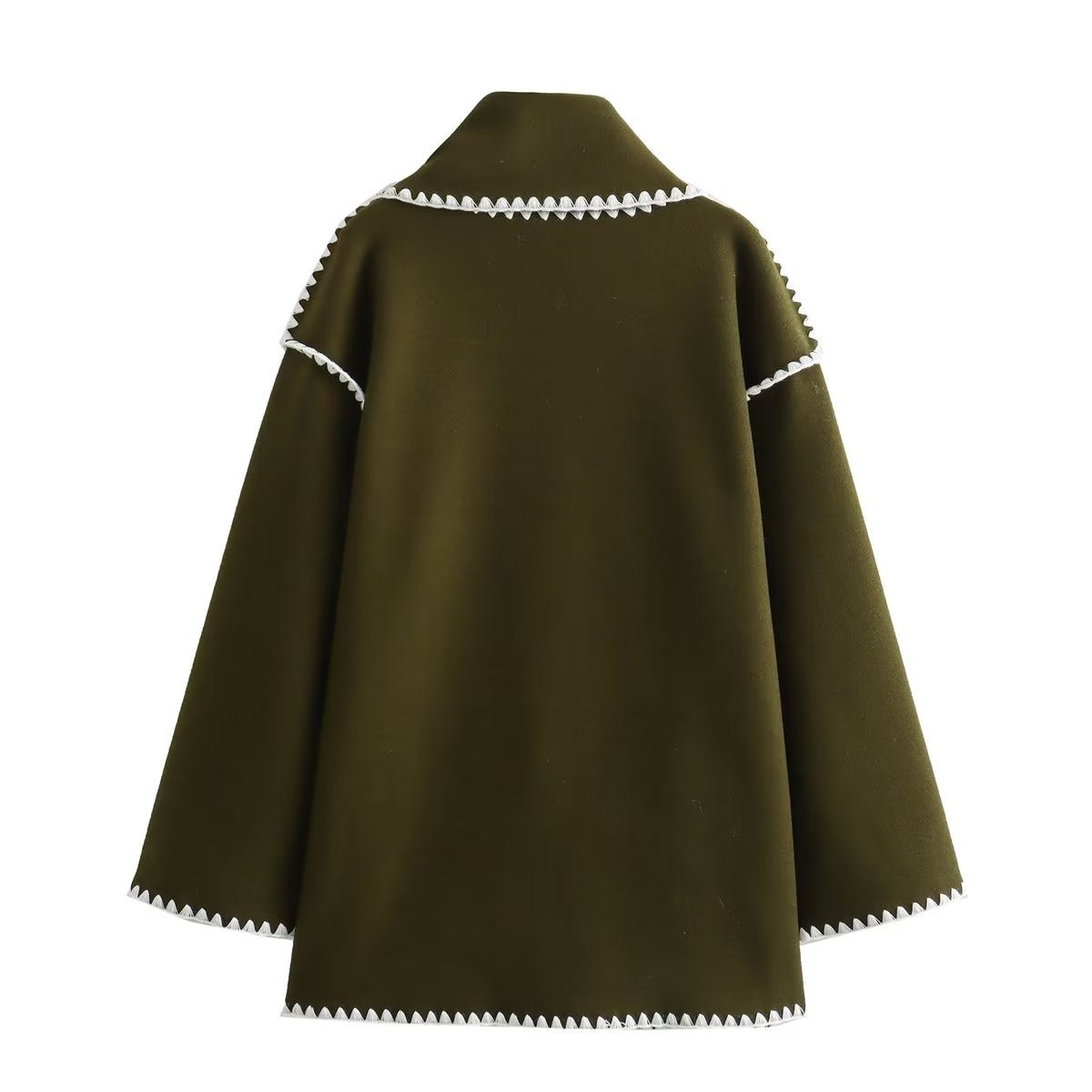 Women's Solid Color Scarf Collar Patchwork Loose Woolen Coat