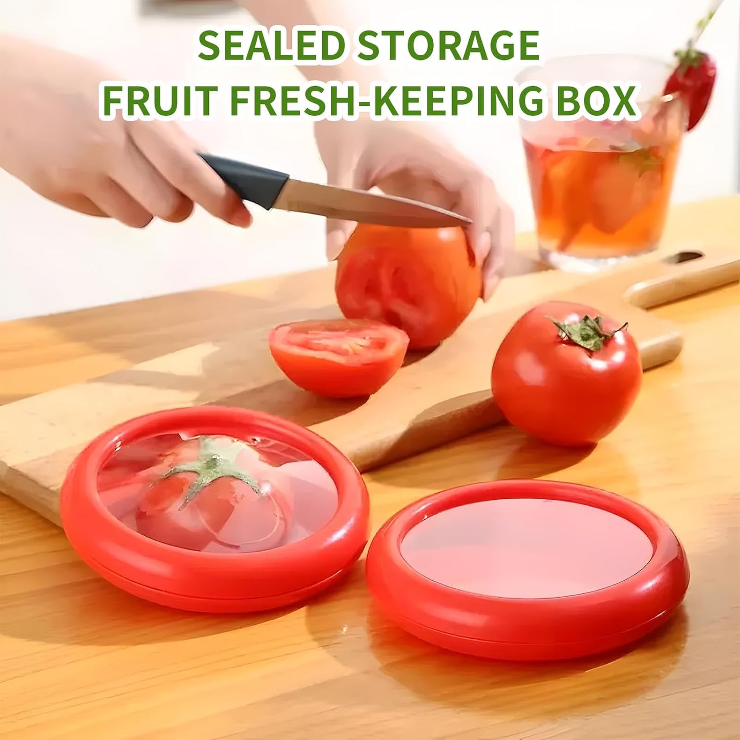 Silicone Fruit and Vegetable Storage Container Set - 4 Reusable Produce Savers for Refrigerator, Avocado Keeper, Onion, Tomato, and Lemon Holder, -Free Food Storage Lids
