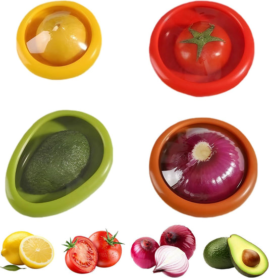 4PCS Silicone Reusable Fruit and Vegetable Storage Container Set -  for Refrigerator, Avocado Keeper, Onion, Tomato, and Lemon Holder, 