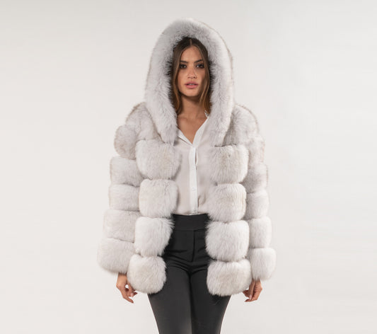 Fox fur-trimmed coat