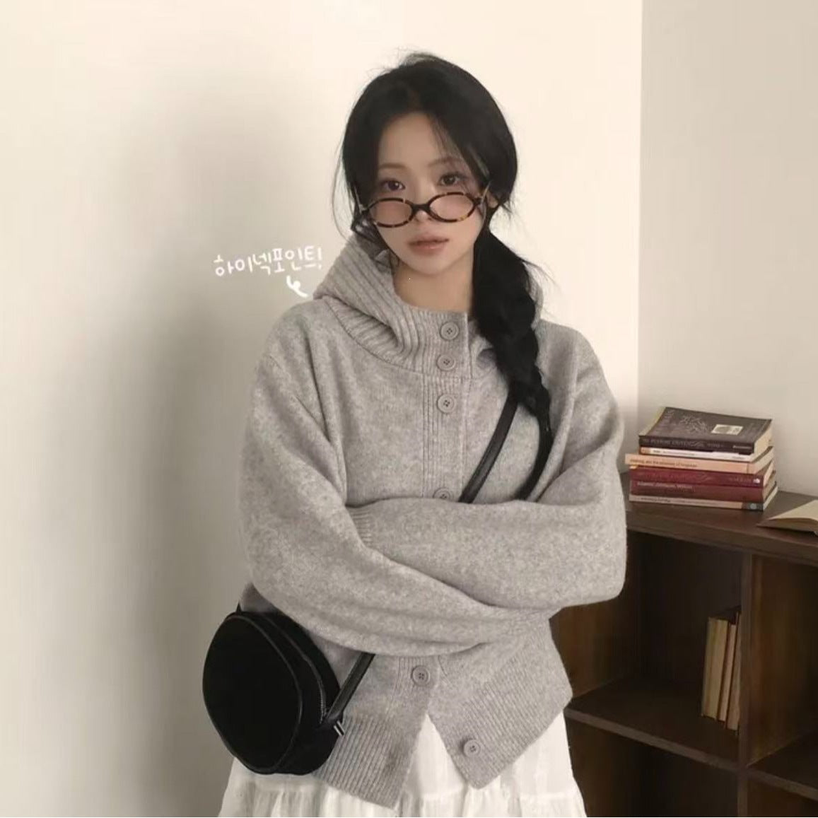 Hooded knit cardigan
