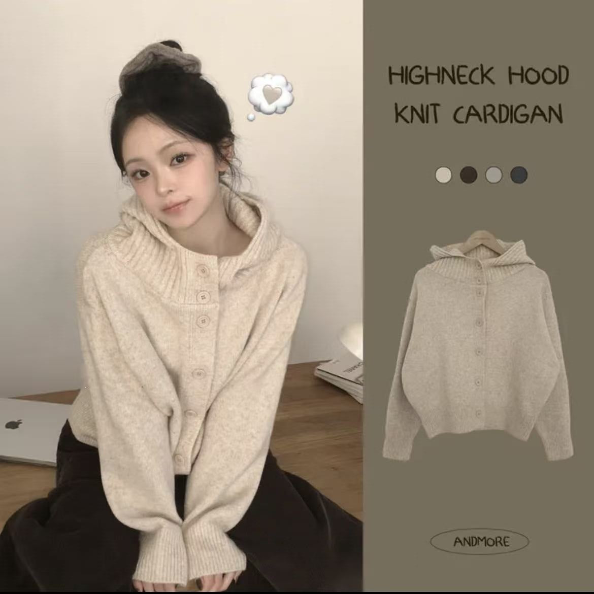 Hooded knit cardigan