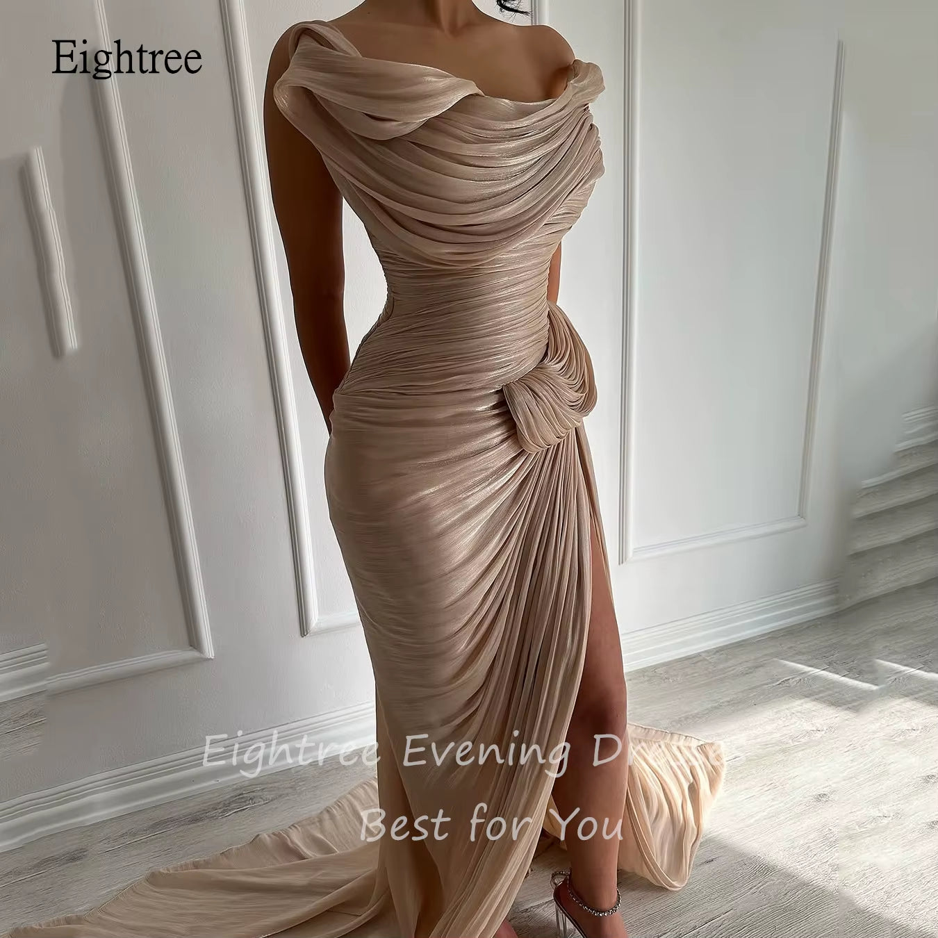 Off-Shoulder Sparkle Mermaid Gown – Floor-Length Slit Evening Dress for Formal Events