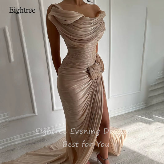 Off-Shoulder Sparkle Mermaid Gown – Floor-Length Slit Evening Dress for Formal Events