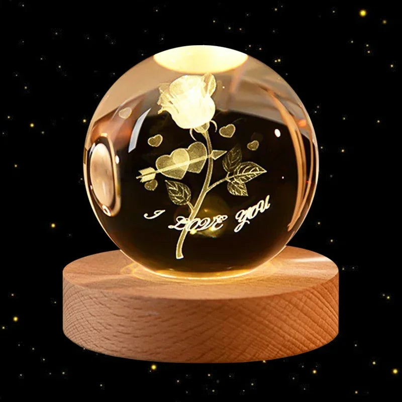 6Cm 3D Crystal Ball Glass Ball Planet Earth Wooden Base Solar System Galaxy Astronomy Birthday Gift Home Desktop Decoration