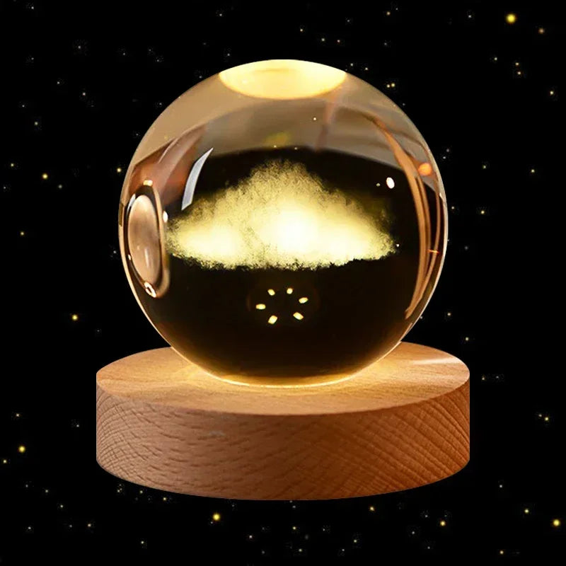 6Cm 3D Crystal Ball Glass Ball Planet Earth Wooden Base Solar System Galaxy Astronomy Birthday Gift Home Desktop Decoration