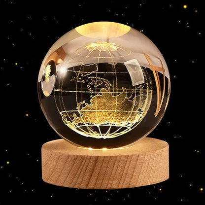 6Cm 3D Crystal Ball Glass Ball Planet Earth Wooden Base Solar System Galaxy Astronomy Birthday Gift Home Desktop Decoration