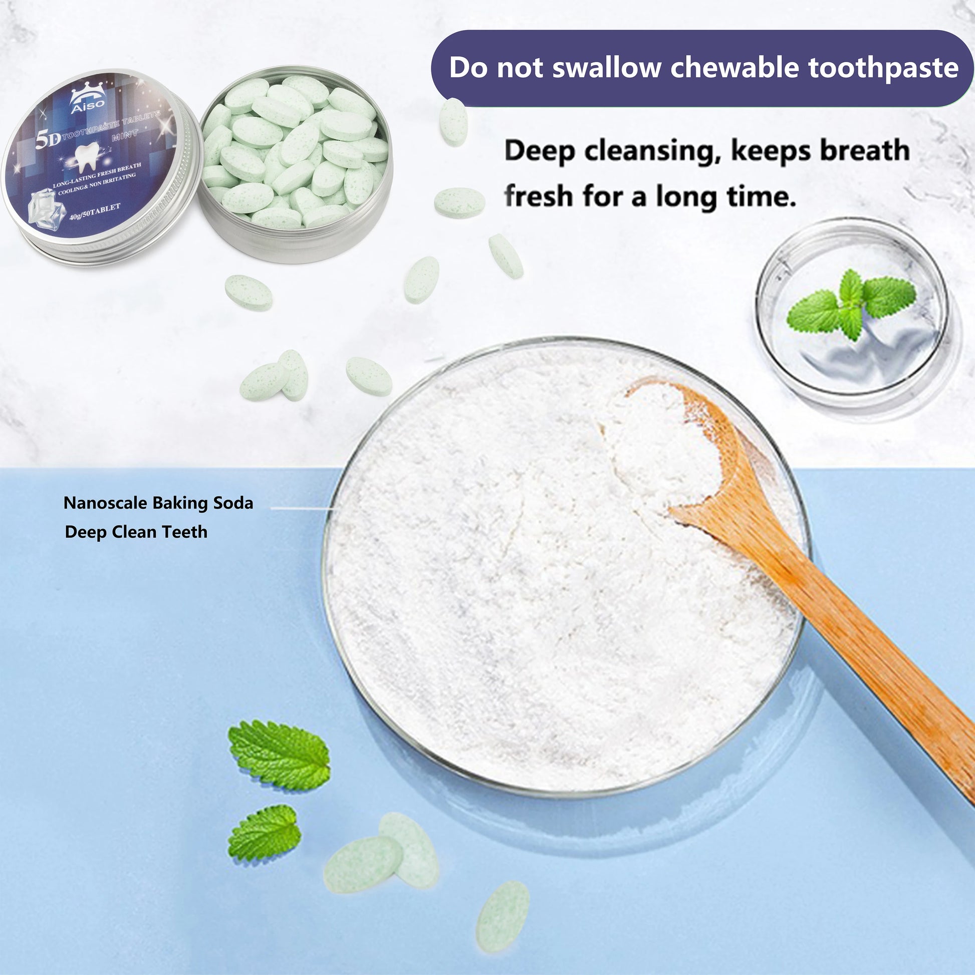 50-Count Chewable Toothpaste Tabs – Compact Mint Tablets for Fresh Breath & Deep Cleaning