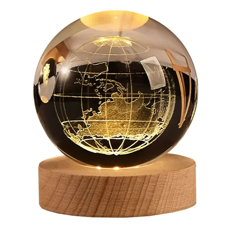 6Cm 3D Crystal Ball Glass Ball Planet Earth Wooden Base Solar System Galaxy Astronomy Birthday Gift Home Desktop Decoration