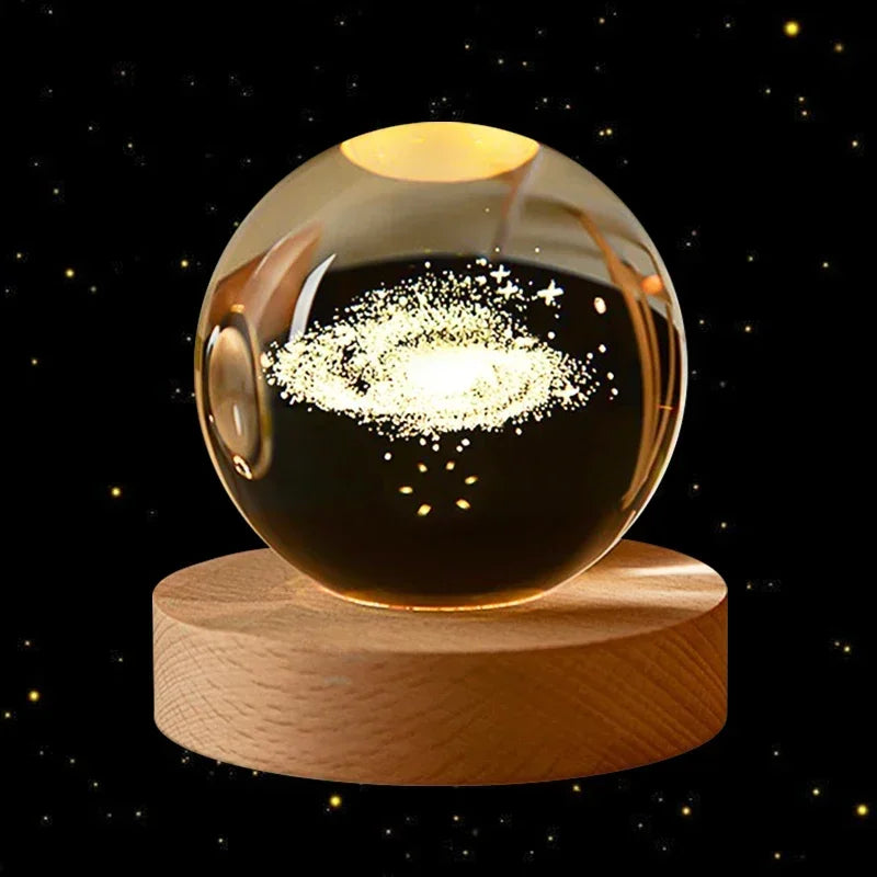 6Cm 3D Crystal Ball Glass Ball Planet Earth Wooden Base Solar System Galaxy Astronomy Birthday Gift Home Desktop Decoration