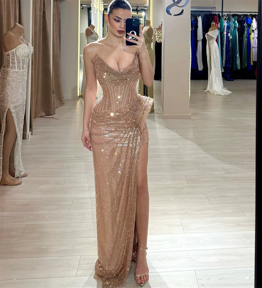 Strapless Pleated Mermaid Evening Dress