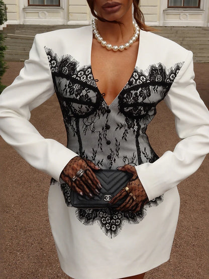 Women’s Lace Patchwork Bodycon Mini Dress 