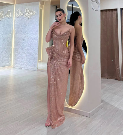 Strapless Pleated Mermaid Evening Dress