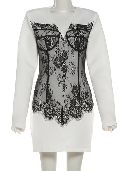 Women’s Lace Patchwork Bodycon Mini Dress 
