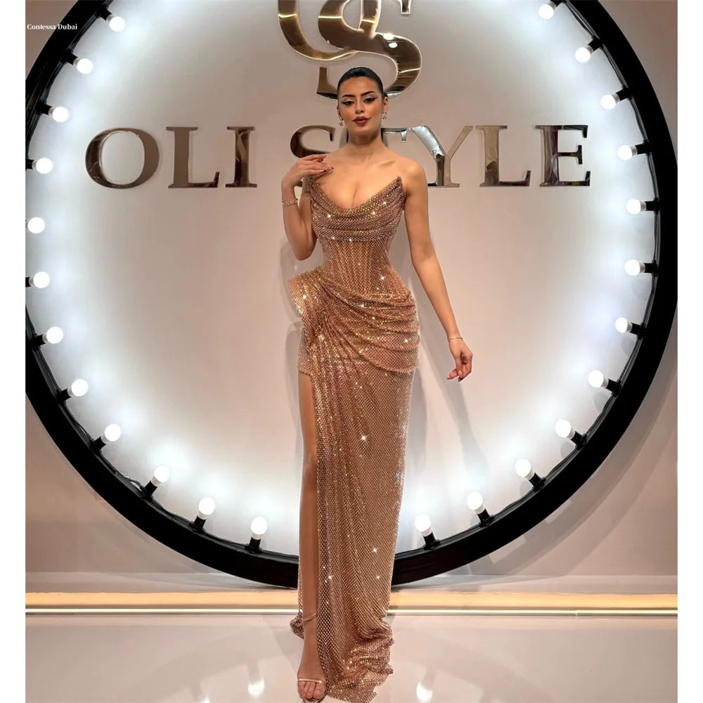 Strapless Pleated Mermaid Evening Dress