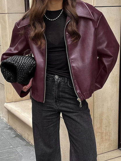 Women's Motorcycle Style PU Leather Jacket