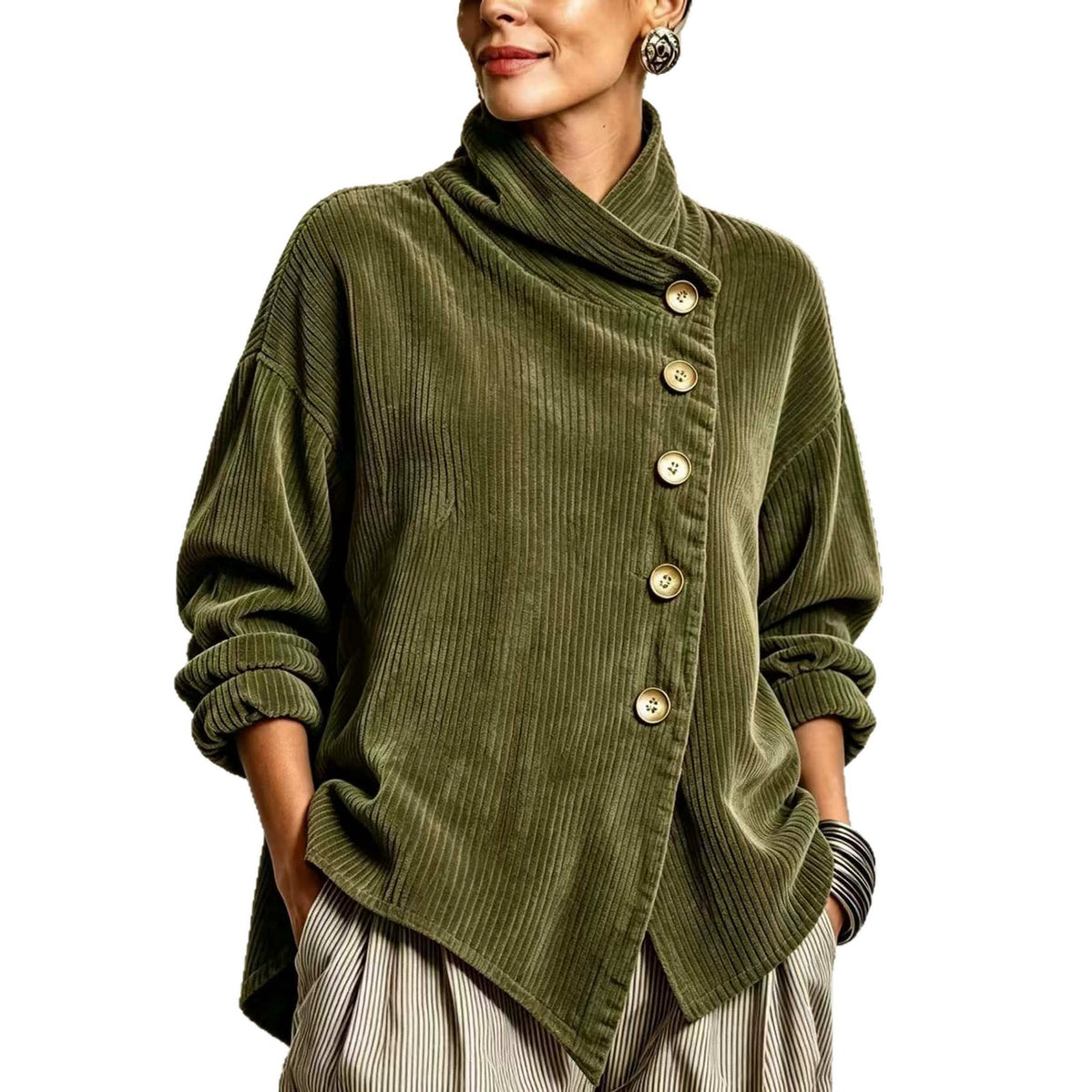 Women's Asymmetrical Off-Shoulder Fleece Lined Woven Jacket