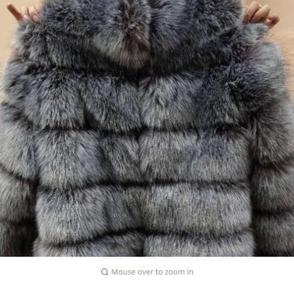 Fox fur-trimmed coat