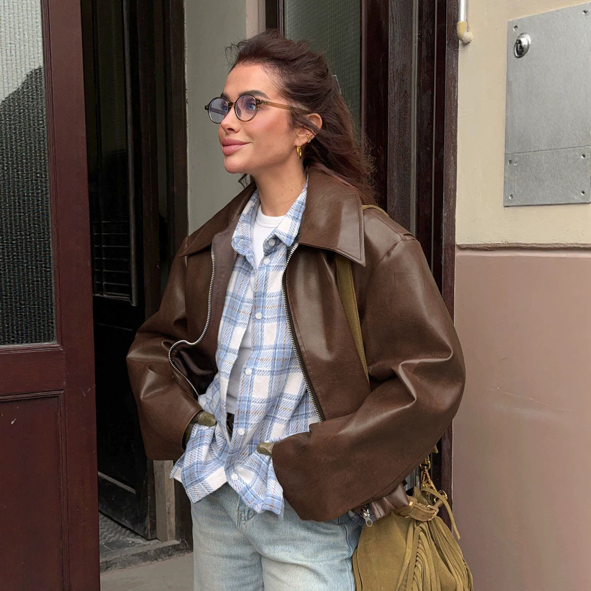 Women's Motorcycle Style PU Leather Jacket