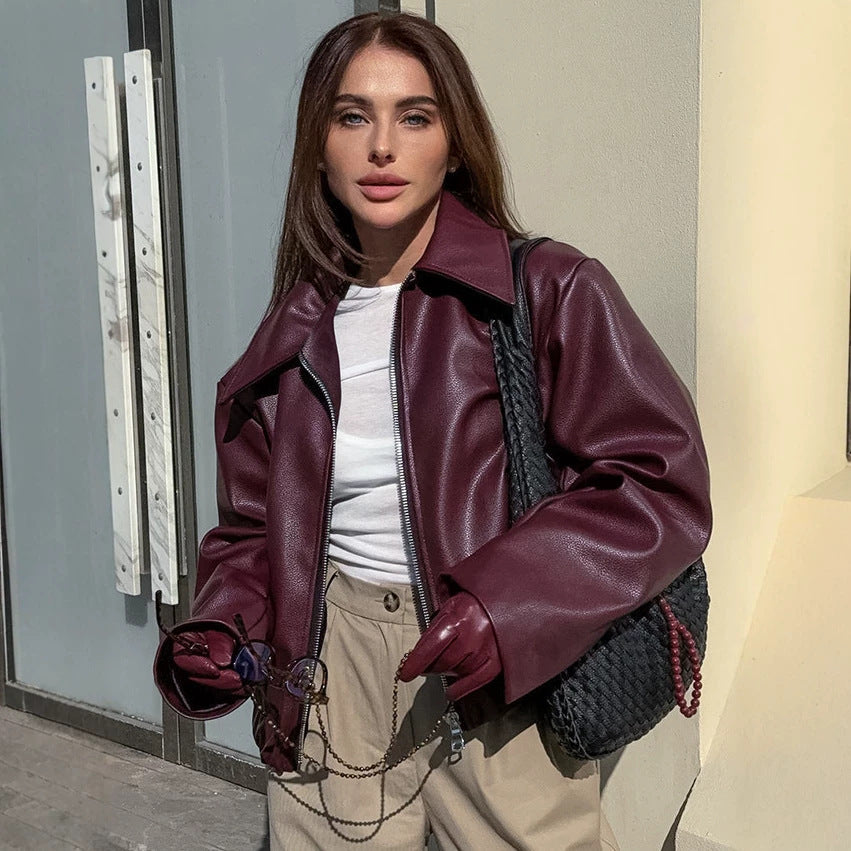 Women's Motorcycle Style PU Leather Jacket